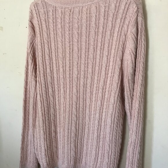Croft & Barrow Cotton Pink w/ Gold metallic thread V-neck Cable knit Sweater XL - Picture 4 of 5
